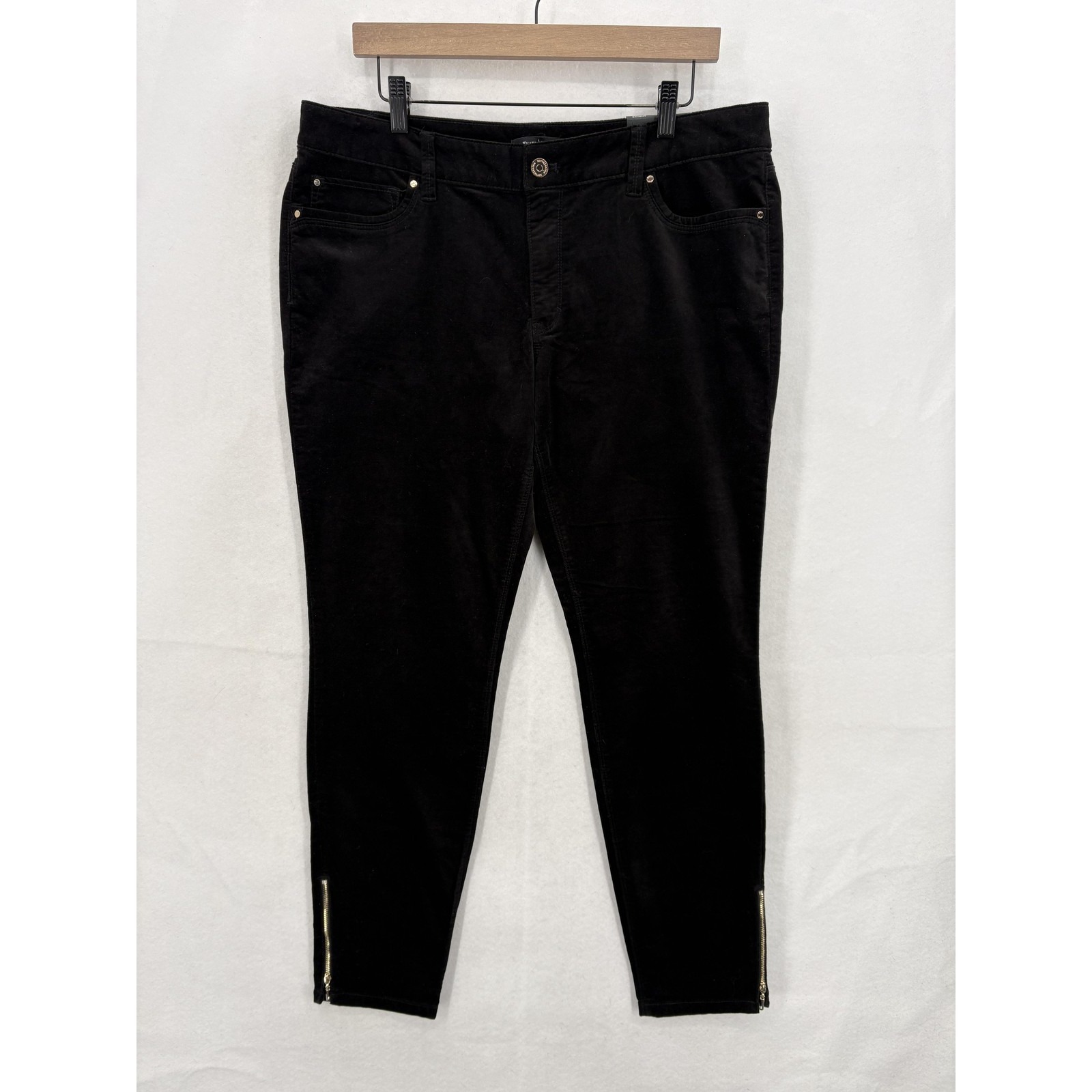 White House Black Market Skinny Pants Womens 14r Black Stretch Ankle Zip Velvet